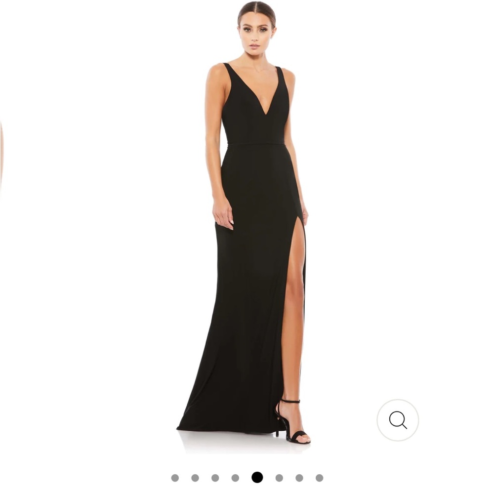 Ieena for Mac Duggal PLUNGE NECK HIGH SLIT GOWN: black evening gown with slit